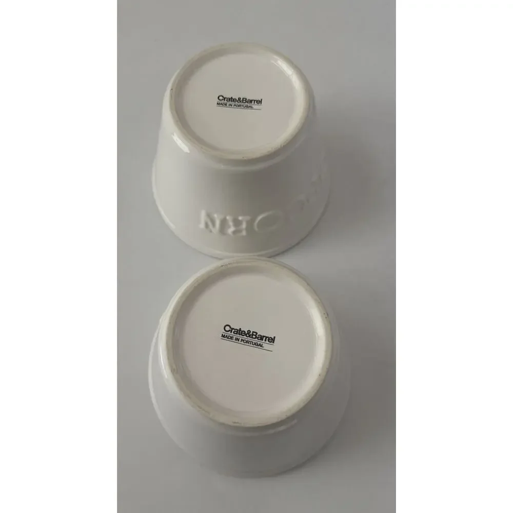 Set of 2 Crate & Barrel Individual Popcorn Bowls 4” Embossed Farmhouse PORTUGAL